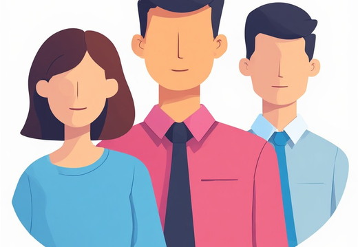 A flat illustration of three people, two men and one woman