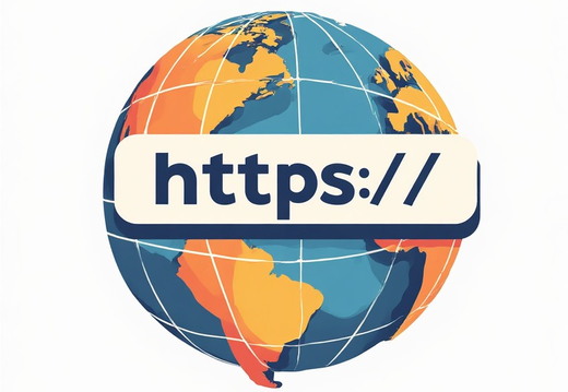 A stylized illustration of a globe with a banner displaying "https://" superimposed across it