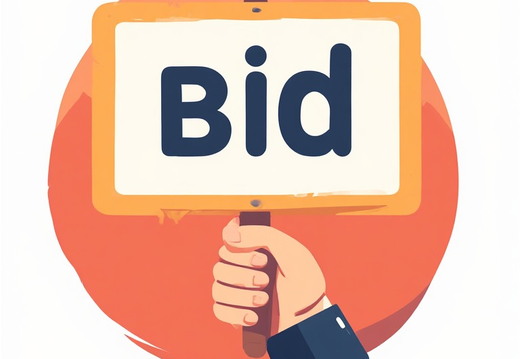  A stylized illustration depicting a hand holding a sign that says "Bid."