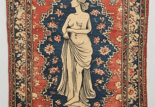 A handwoven rug with a figural design