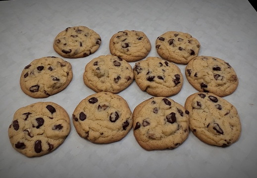 Freshly baked chocolate chip cookies