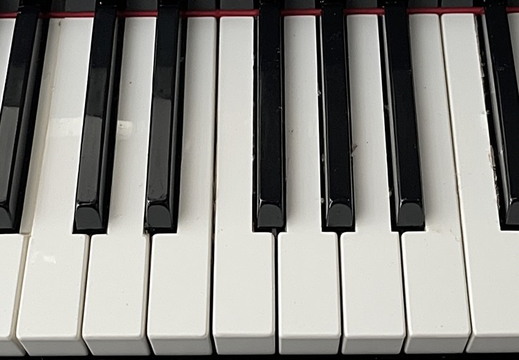 Top-down shot of a section of a piano keyboard