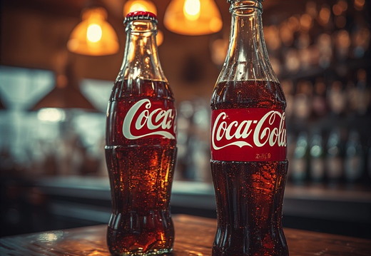 Two iconic glass bottles of Coca-Cola