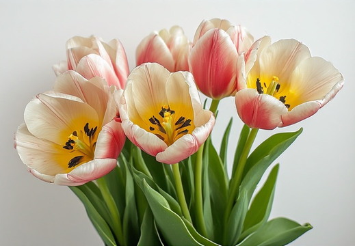 Seven tulips is presented in a close-up shot