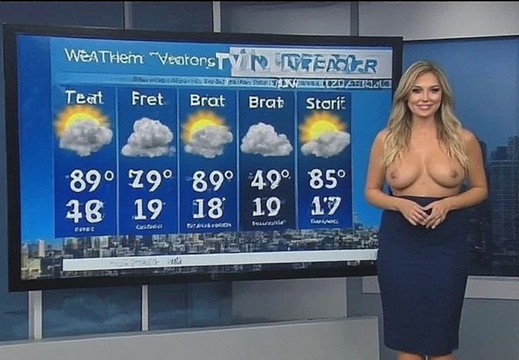 A topless woman showing a 5 day forecast